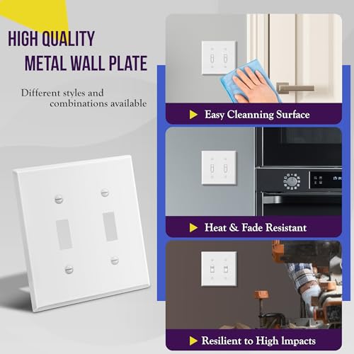 ENERLITES Double Toggle Light Switch Metal Cover Plate, 2-Gang White Matte - color: White Matte, size: Standard Size