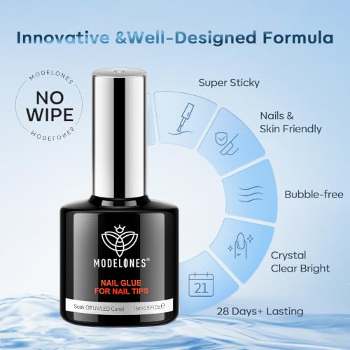 modelones 10 in One X Nail Gel Glue Gel Base Coat Brush On No Wipe - color: No Wipe Clear