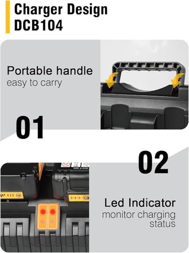 DCB104 20V MAX Battery Charger Replacement for Dewalt Battery Charger, 4 Port Multi Charger Station with 2 USB Ports, Compatible with Dewalt 12V-20V Batteries（Black） - color: Dark Grey