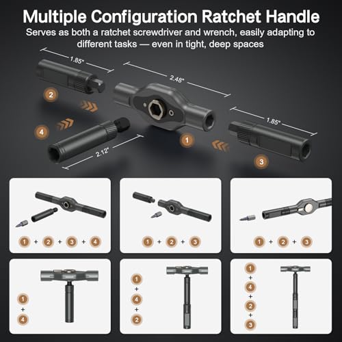 Bomivoi 42 in 1 Magnetic Screwdriver Set, DIY Ratchet Screwdriver Set, Multi Bit Magnetic Drive Set with Detachable Ratchet Handle, Portable Compact Repair Tool Kit for Home Furniture Computer Bicycle - color: Orange