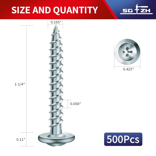#8 x 1-1/4" Wood Screw 500Pcs Alloy Steel Standard Thread Truss Head Fast Self Tapping by SG TZH - color: Silver - Alloy Steel, size: #8 x 1-1/4"