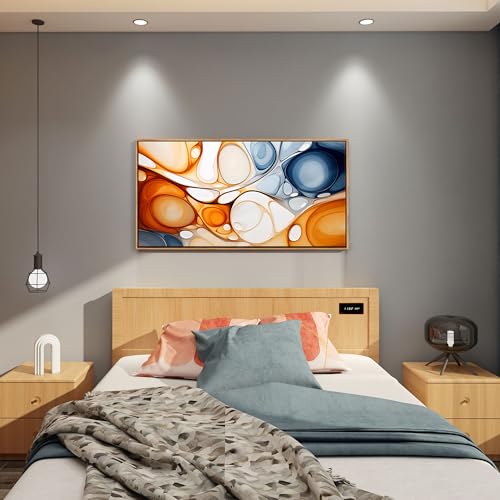 KLAKLA Orange and Blue Abstract Wall Art - Modern Picture Artwork for Wall Decor - Frame Wall Art for Living Room Office Bedroom - color: Colorful + Orange Frame, size: 48"L x 24"W