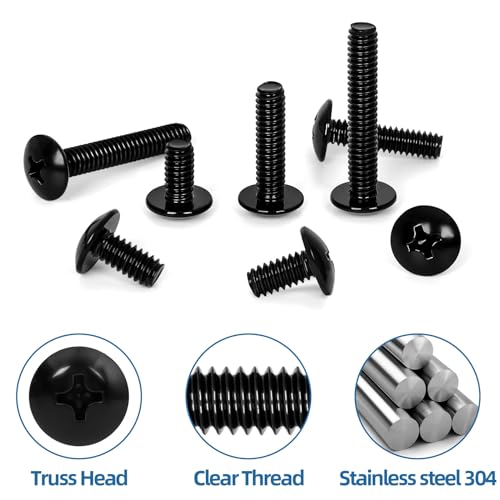 #6-32 x 1/2" Truss Head Machine Screws, Full Thread, 304 Stainless Steel Black Finish, 100 PCS - size: #6-32 x 1/2"