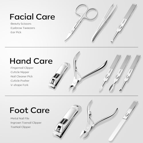 FAMILIFE Stainless Steel Manicure Set 11-in-1 Professional Nail Clipper Kit - color: Black