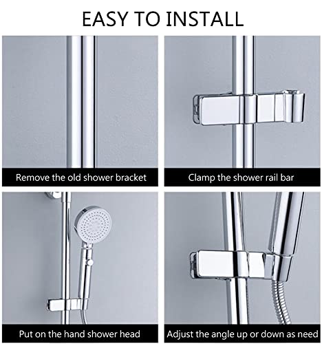 Adjustable Hand Shower Bracket for Slide Bar, Universal 20-25MM Rail Shower Head Holder Slider Clamp Bathroom Replacement 45 Degree Rotation Sprayer Holder