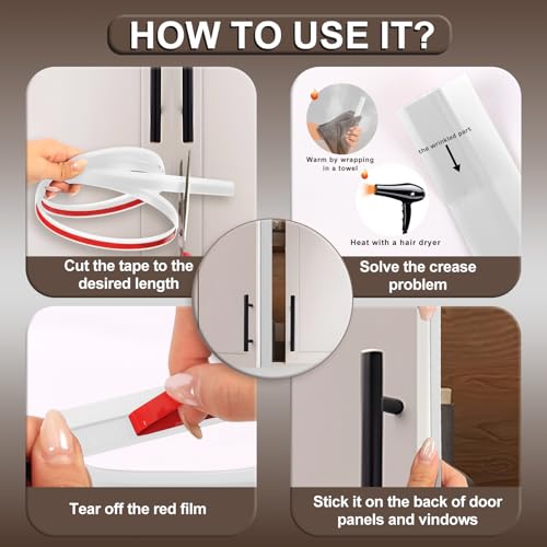 9.8 Ft*5 Pcs Cabinet Door Seal Strip Weather Stripping Gap Filler,Silicone Cabinet Door Dust Strips Suitable for Wardrobe and Cupboard,Rubber Seal Strip,Keep Cleaning Dry(Black - color: Black