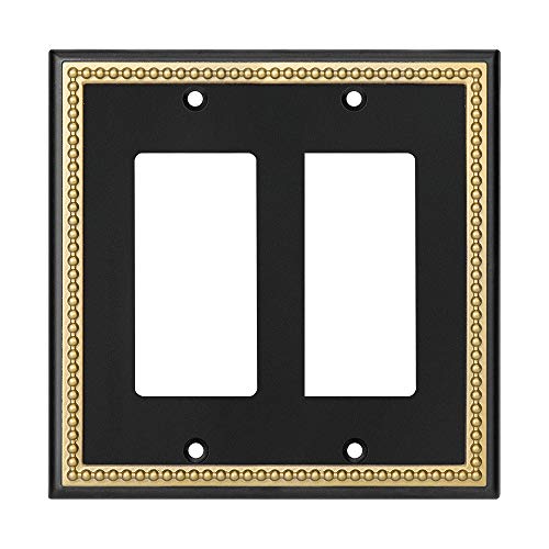 Pearled Frame Decorative Wall Plate Switch Plate Outlet Cover (Double Decorator, Black & Dark Golden) - style: Double Decorator
