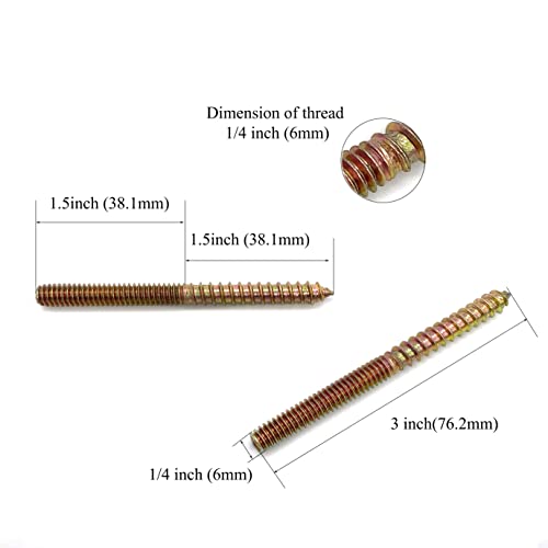 12 Pack 1/4-20 x3 Inch Hanger Bolts 1/4-20" Double Headed Bolts 1/4 Wood Dowel Screw Self-Tapping Screw Hanger Bolts for Furniture Double Head Threaded Rods Bolt 76.2mm Length - size: 1/4-20"x3"-12PCS