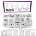 Swpeet 100Pcs 15 Sizes M3 M4 M5 M6 M8 M10 M14 304 Stainless Steel Silver Squares Washer with Round Hole Assortment Kit, Square Plate Washers Rectangular Pad Spacer Gasket Washer for Hardware Fastener