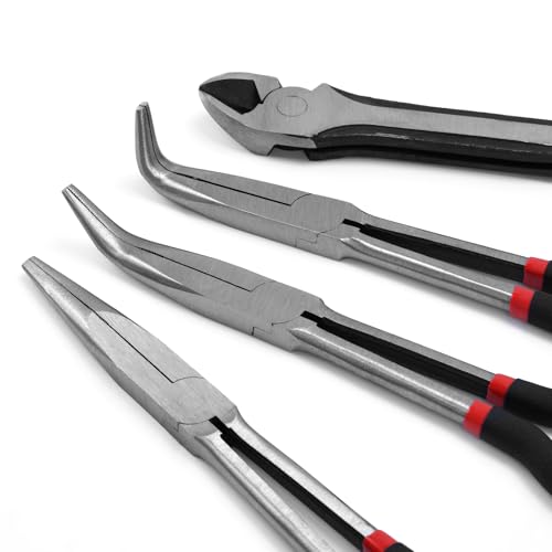 4 Piece 11" Extra Long Needle Nose Pliers Set with Insulated Comfort Grip - size: 4 Pieces - 11" - Straight/45°/90°/Diagonal