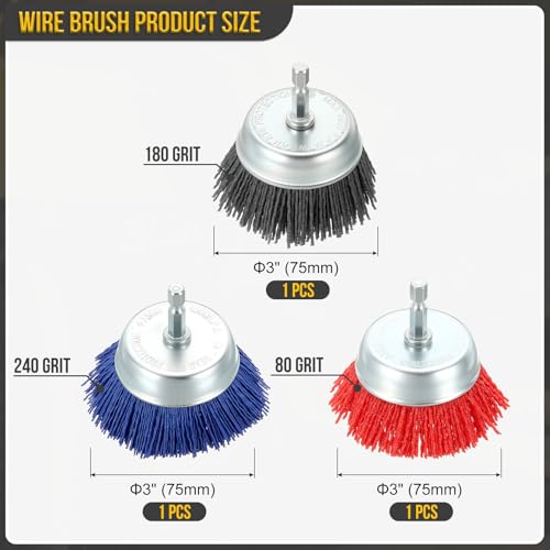 DTGN 3 Pcs Wire Cup Brush Set for Drill, 1/4 Inch Hex Shank - style: Hex Shank