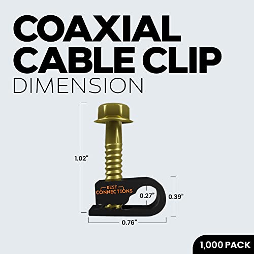BEST CONNECTIONS Coaxial Cable Clips with Pre-Inserted Screw (1,000 Pack) – Black Single Cable Mounting Clamps for Coax Cable (RG6, RG59) and Ethernet Cable – Cord Fastener/Strain Relief Clip - style: 1,000 PACK
