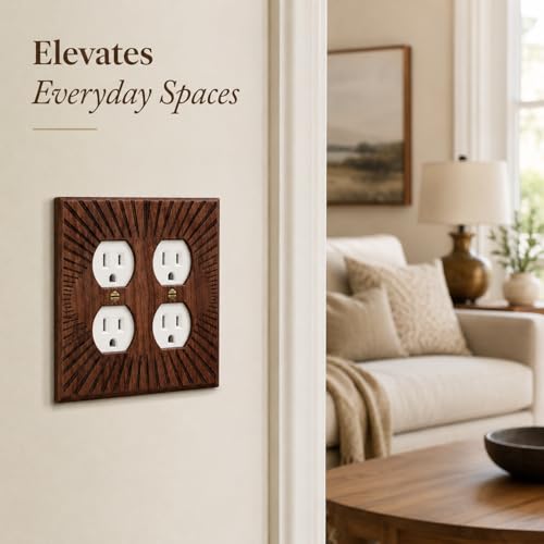 DoubleFill 4 Pcs Walnut Wood Switch Cover,14 * 14.2cm,2 Double Hole - color: 2 Double Hole, size: 14.2 x 14 cm