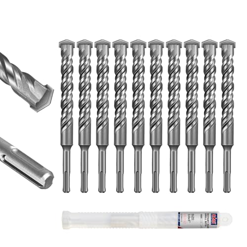 SALI SDS Plus Rotary Hammer Drill Bit Set,3/4" x 8", 10-Pack, Carbide-Tipped Masonry Bits for Concrete, Brick & Stone with Storage Case - size: 3/4"*8"