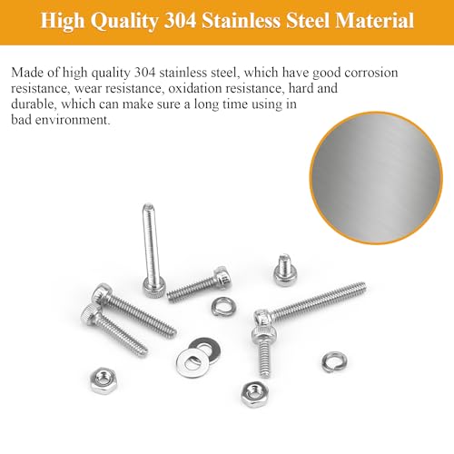 565 Pieces M2 Screws Nuts Washers Set, Sutemribor M2 x 4/6/8/10/12/16/20mm Hex Socket Head Cap Screws Nuts Washers Assortment Kit, 304 Stainless Steel, Fully Threaded - size: M2, style: Socket Head
