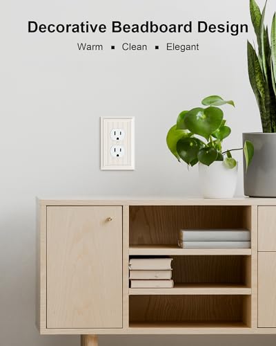 2-Pack Classic Beadboard Natural Bamboo Fiber Duplex Outlet Cover Plate, - color: Light Almond, size: 1 Duplex 2PK