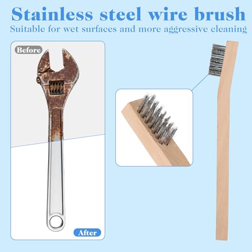 32 Pack Stainless Steel Wire Scratch Brush Set, 7.8 Inch Small Wire Brush with Beech Wood Handle for Rust, Paint, Dirt Removal on Metal and Hard Surfaces