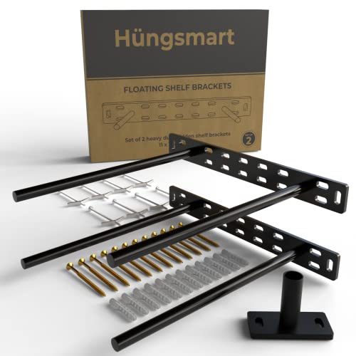 Set of 2 Floating Shelf Brackets 11 inch Multiple Mounting Location Baseplate/Heavy Duty Black Painted Mild Steel Bracket Hidden Wall Shelves Support Hardware Mount Kitchen/Nursery Decor(10 inch Rods) - size: 10 inch Rod