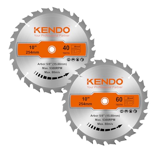KENDO 10 Inch Circular Saw Blade Set, 2-Pack 40T 60T, 5/8 Arbor