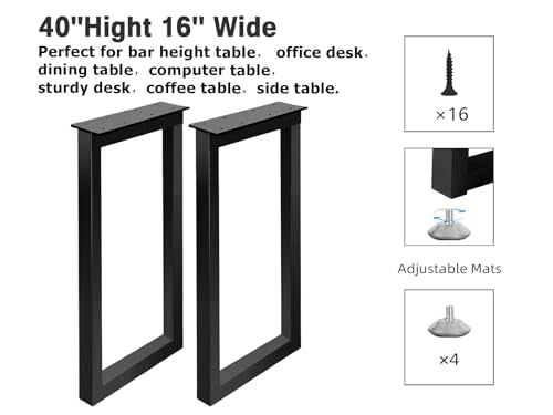 40 Inch Metal Bar Table Legs, Heavy Duty Desk Dinning Table Legs with Adjustment Feet Pads DIY Iron Furniture Feets, Set of 2,Black - size: H40 " Square