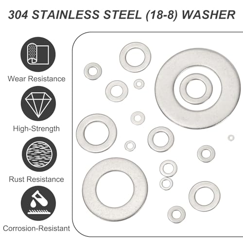 PATIKIL #10 304 Stainless Steel Flat Washers, 50 Pcs Round Metal Washer Small Spacer for Screws Bolts Nuts Assortment (2/9" ID x 1/2" OD) - size: #10 (2/9" ID x 1/2" OD)