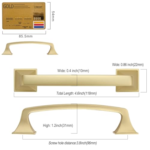 Amerdeco 10 Pack Brushed Gold Cabinet Pulls 3-3/4 Inch(96mm) Hole Center Cabinet Hardware Kitchen Cabinet Handles for Bathroom Drawer Pulls ZH0002 - color: Gold, size: 3.75" hole center