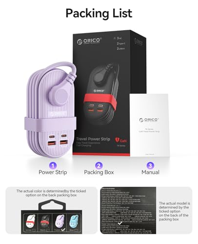 ORICO 65W GaN Travel Power Strip, 7 in 1 Charging Station(3AC,4 USB Ports) - color: Purple