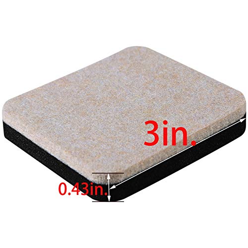 20 Pack 3in.Square Felt Sliders for Hard Surfaces - Heavy Duty Furniture Moving Sliders