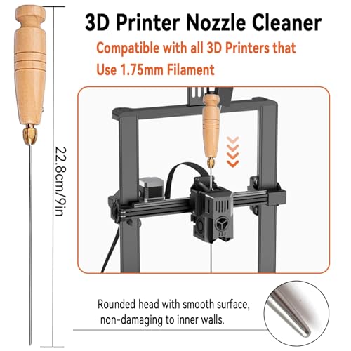 17pcs Clog Poke 3D Printer Nozzle Cleaning Kit for 1.75mm Filament Nozzles,Φ1.5mm Needle with Arrow Tip,150mm,10 Multi-Size Nozzle Cleaning Needles,Tweezers,Copper Wire Brush, FDM Tools