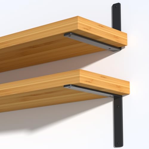 4 Pack - L 9" x H 6" x W1.5, 5mm Thick Black L Shelf Bracket, Iron Shelf Brackets, Metal Shelf Brackets, Floating Shelf, Shelf Supports with Screws - size: 9''x6'', style: Black 4 Pack