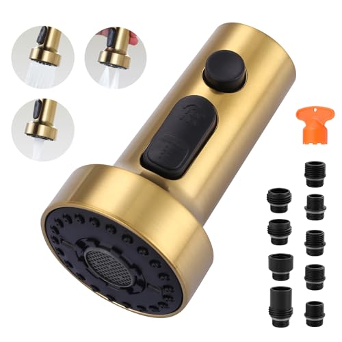 ARCORA Pull Down Kitchen Faucet Head Replacement with 13 Adapters, 3 Modes - color: Brushed Gold