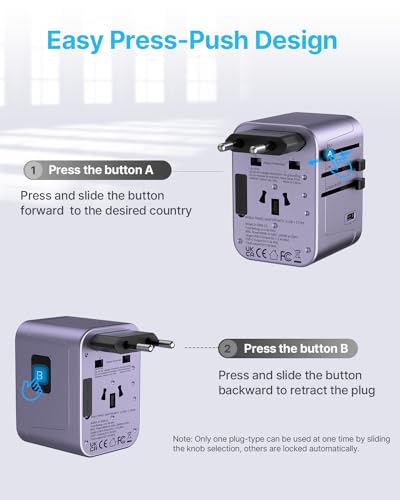 VINTAR Universal Travel Adapter 30W, 6-in-1 with 3 USB-C & 2 USB-A, Purple - color: 30W Purple