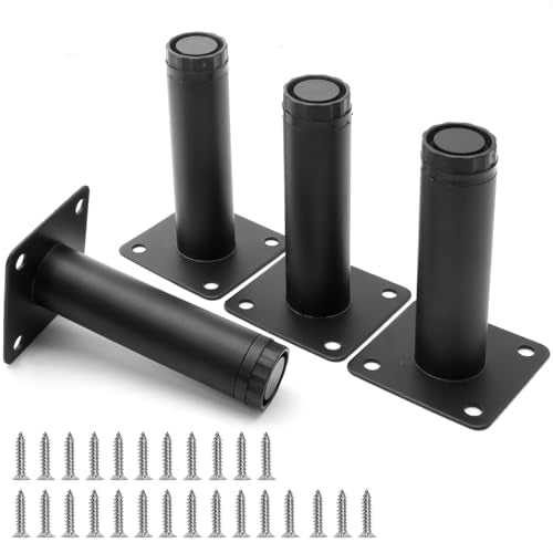4 Inch Adjustable Steel Furniture Legs 4-Pack 1" Dia (Black) - size: 4 Inch