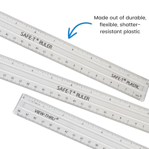 hand2mind Clear 12” Safe-T Plastic Ruler Set, Safety Ruler with Inches, Centimeters, and Millimeters, Semi-Flexible Ruler for Kids, Rulers Bulk for Classroom, School Supplies for Teachers (Set of 24)