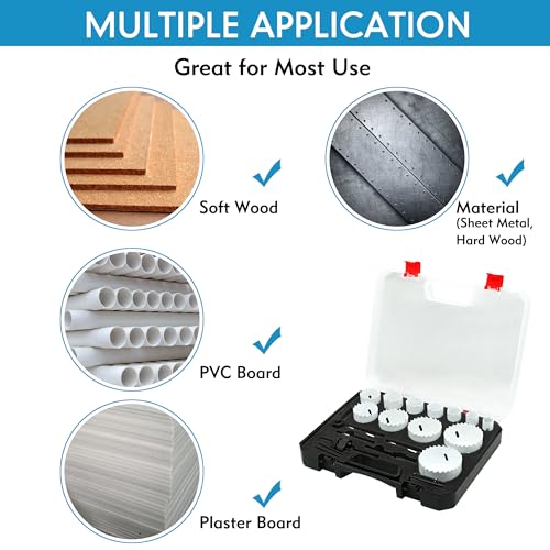 GMTOOLS Hole Saw Kit Bi Metal, with 3/4" to 2-1/2" 22 PCS Saw Blades in Case, Hole Saw Set for Metal, Wood and Plastic, with Clean and Smooth Cutting Edge, Fast Chip Removal - style: BI Hole Saw 22pcs