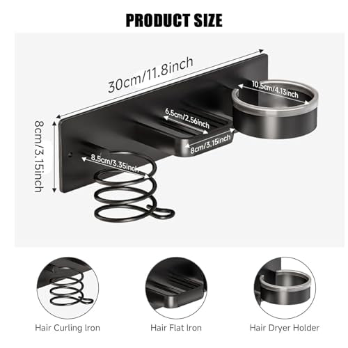 Wall Mount Holder For Dyson Hair Dryer and Straightener,3 IN 1 Universal Blow Dryer Holder Organizer