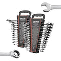 VEVOR Combination Wrench Set, 26-Piece SAE and Metric, 72 Teeth, Cr-V Steel Ratcheting Wrench Set, with Rack Organizer, Open End, Clear Size Labels, for General Household, Automotive Repairs, Silver - size: 26PCS (Metric&SAE)