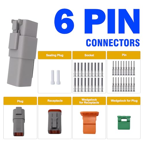 Deutsch 6 Pin DT Connector Waterproof Electrical Wire Connector - style: 3 Sets 6 Pin