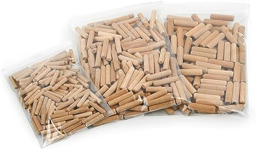 ALBO Wooden Dowel Pins 500 Pack Assorted Sizes 1/4 + 5/16 + 3/8 inch Fluted Wood Dowels Rods Hardwood Crafts Dowel Pegs - size: Set 500pcs 1/4 + 5/16 + 3/8