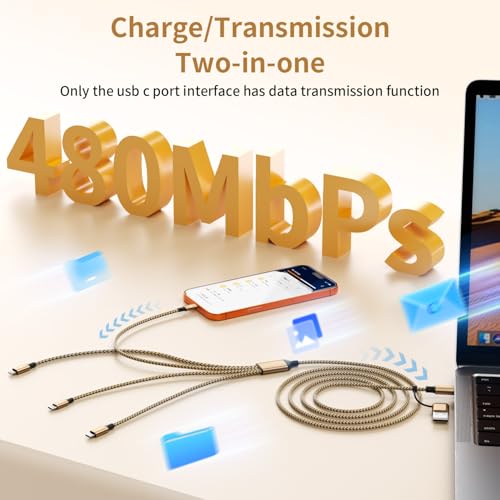 4 in 2 Multi Charging Cable, USBA/C Universal Charging Cords 2 Pack 5FT - color: Gold