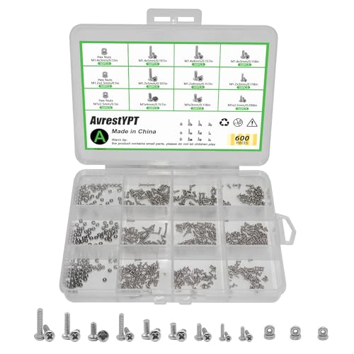 600Pcs 304 Stainless Steel Metric Micro Screws Nuts Assortment, M1 M1.2 M1.4 Sizes, Micro Phillips Head Pan Head Screws, Fully Threaded Kit for Arduino, RC Models, Electronics - size: M1/M1.2/1.4-600Pcs