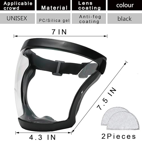 Protective Face Shield Clear Anti Fog Full Mask,Reusable Dust Facemask Safety Protective for Work,Weed Whacking,Grass Cutting,with Replaceable Filters