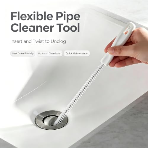 Drain Cleaning Brush, Flexible Sink Drain Clog Remover Tool, Long Pipe Hair Catcher Cleaner for Kitchen Sink, Bathroom Tub, Toilet and Shower Drain, Reusable Cleaning Accessory