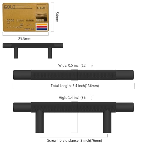 Amerdeco 10 Pack Matte Black Knurled Cabinet Pulls 3 Inch Hole Centers Kitchen Cabinet Solid Handles Hardware Kitchen Handles for Cabinets Handles IH0006 - color: Matte Black, size: 3"/76MM Hole Center