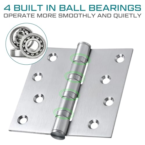 24 Pack Silver 4'' Ball Bearing Door Hinges, 4 x 4 Inch Exterior Door Hinge - color: Silver