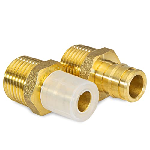 2 piece EFIELD Brass Expansion Pex A 1/2" x 1/2" Male NPT Adapter Fitting - size: 1/2" x 1/2" (Brass, Pack of 2)