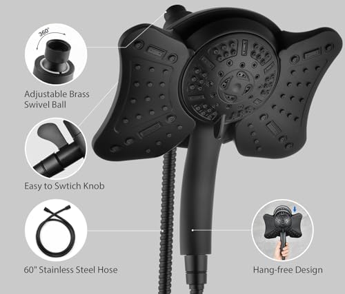 GRICH Shower Head with Handheld Spray - Dual High Pressure Showerhead - color: Black, size: 2.5 GPM