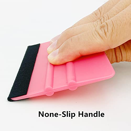 CCyanzi 4inch Vinyl Squeegee Tool Window Film Squeegee Decal Scraper Sign-Making Graphic Wallpaper Application, Felt Edge Protection Prevents Scratches - 10Piece Pink - color: Pink