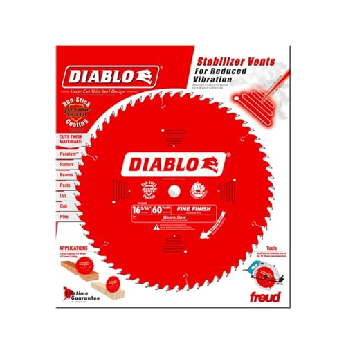 Diablo Fine Finish Saw Blade for Wood - 16-5/16" Diameter, 60 ATB Teeth, 1" Arbor, .114" Kerf, 22° Hook Angle, .079" Plate, 4000 Max RPM - D1660X - size: 16-5/16" Dia x 60 T x 1" Arbor, style: Fine Finish