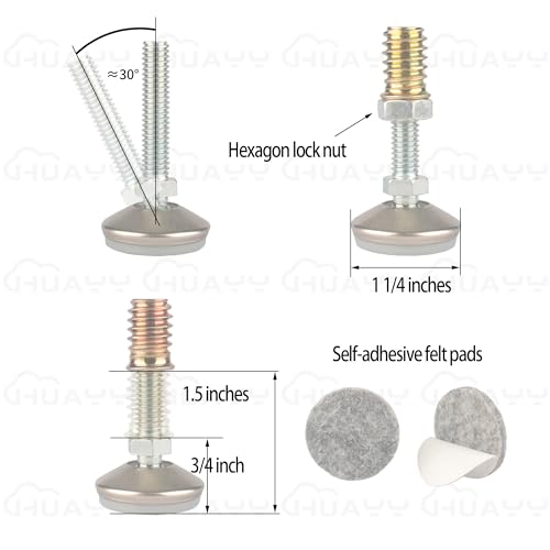 HUAYY Furniture Levelers Swivel Feet,Angle Height Adjustable(5/16-18 Nut Inserts Kits-8 Sets),Heavy Duty Leveling Legs for Table Chairs Cabinets Sofa,with High-Density Self-Adhesive Felt Pads - size: 5/16-18 Kits-8 Sets